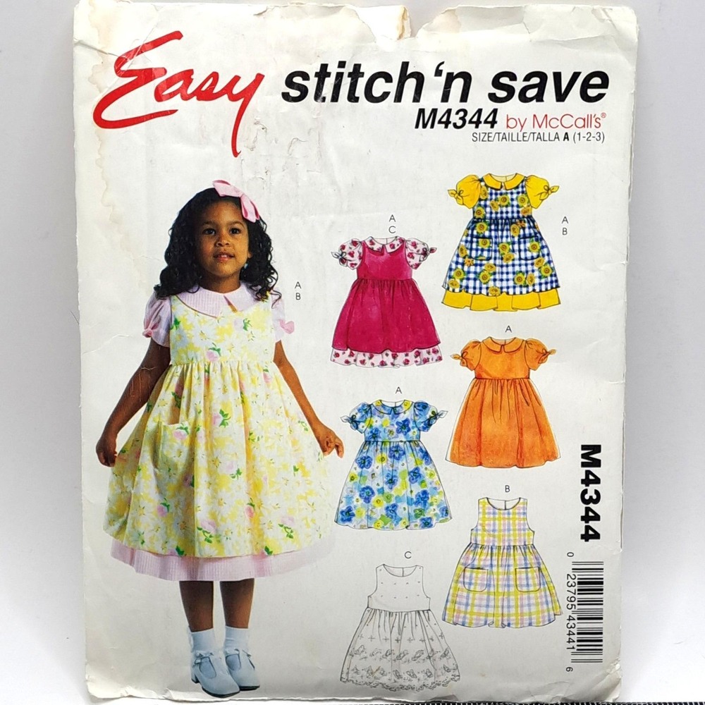McCall's M4344 Sewing Pattern Toddler Girls Size 1-2-3 Multi Color Vintage DIY